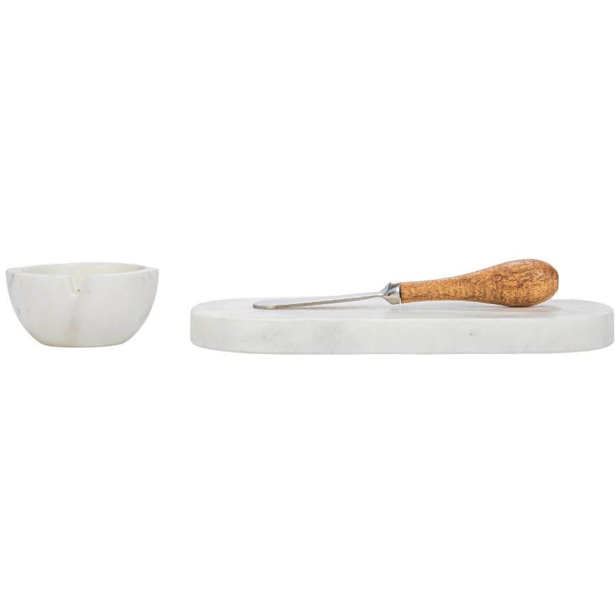 Marble Cheese Board, Bowl & Canape Knife