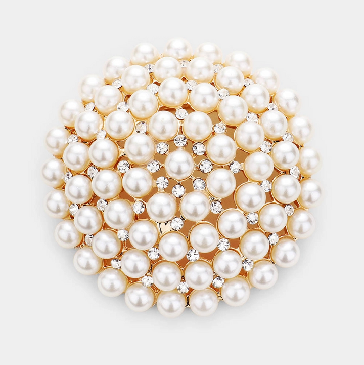 Pearl Cluster Round Brooch