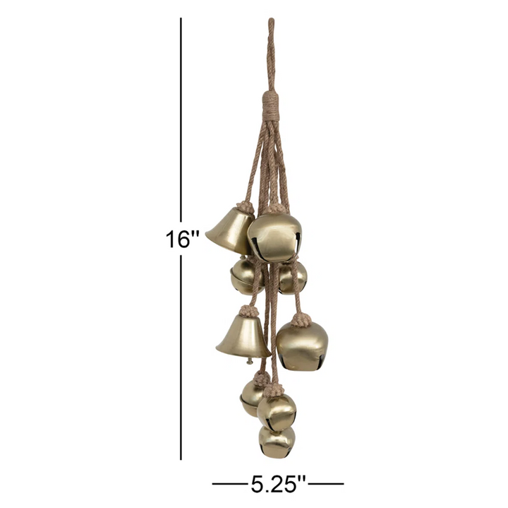 Metal Bell Cluster w/ Jute Rope, Brass