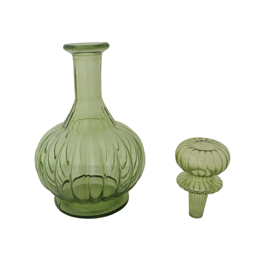 40 oz. Glass Ribbed Decanter, Green - 13 Hub Lane   |  Decanters