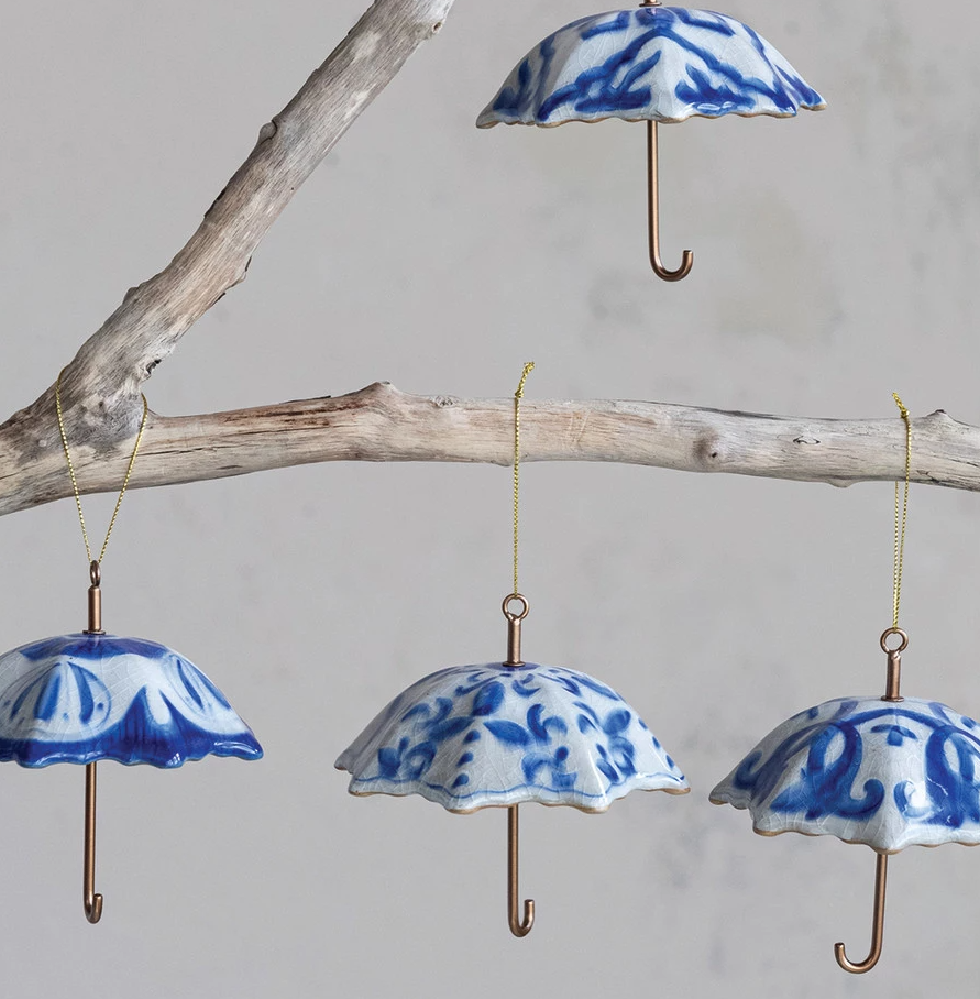 Hand-Painted Stoneware & Metal Umbrella Ornament - 13 Hub Lane   |  Vintage Inspired Ornaments
