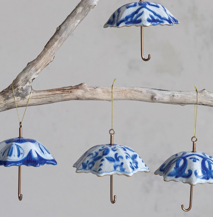 Hand-Painted Stoneware & Metal Umbrella Ornament - 13 Hub Lane   |  Vintage Inspired Ornaments