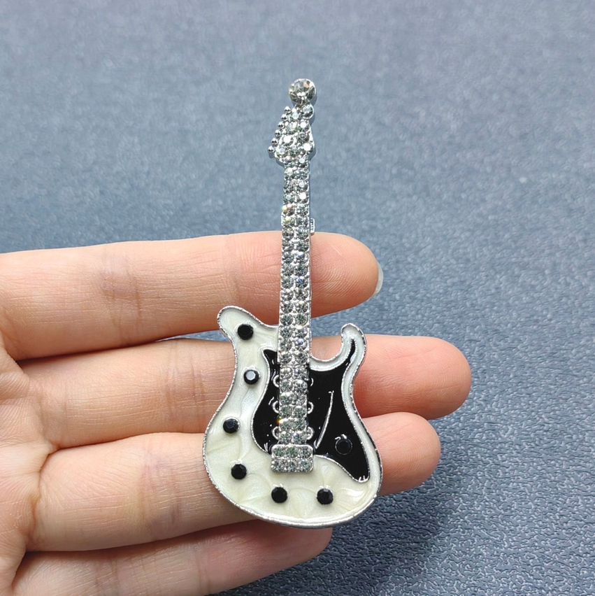 Rhinetsone & Enamel Rock & Roll Guitar - 13 Hub Lane   |  Brooches