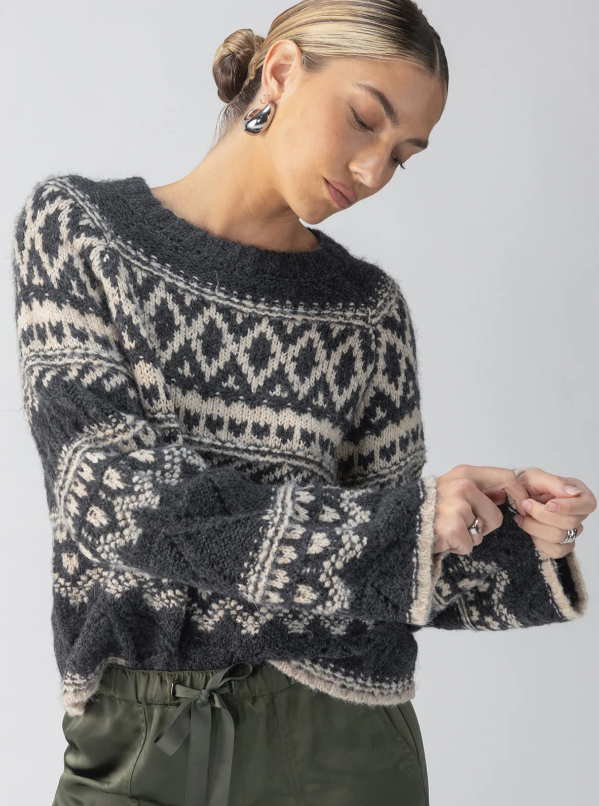 Fairisle Crew Neck Sweater, Heather Ash Multi