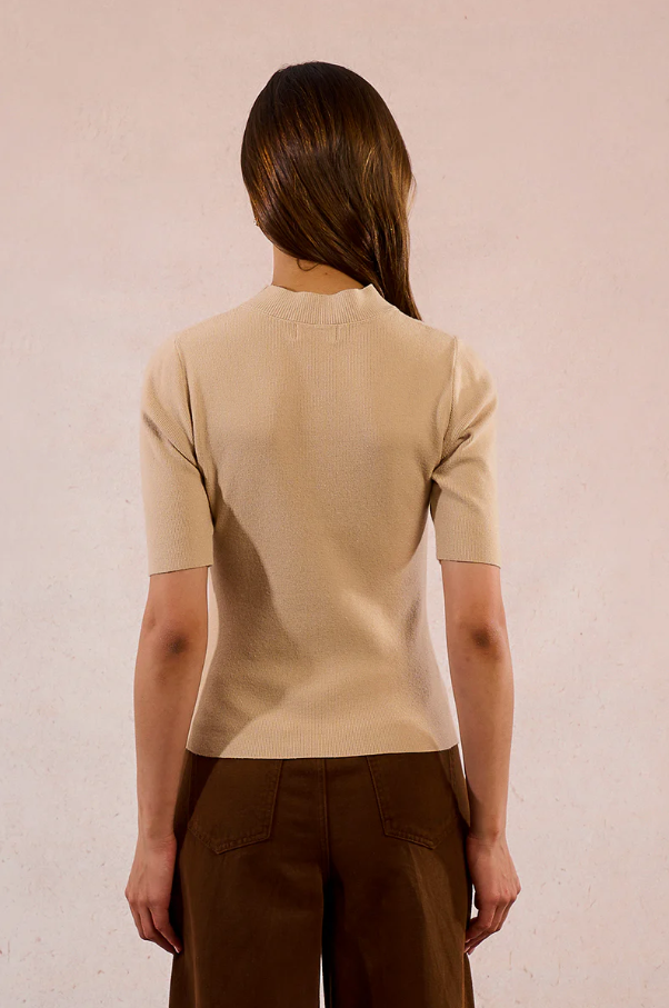 3/4 Sleeve Knit Sweater, Beige - 13 Hub Lane   |  Crewneck Sweaters