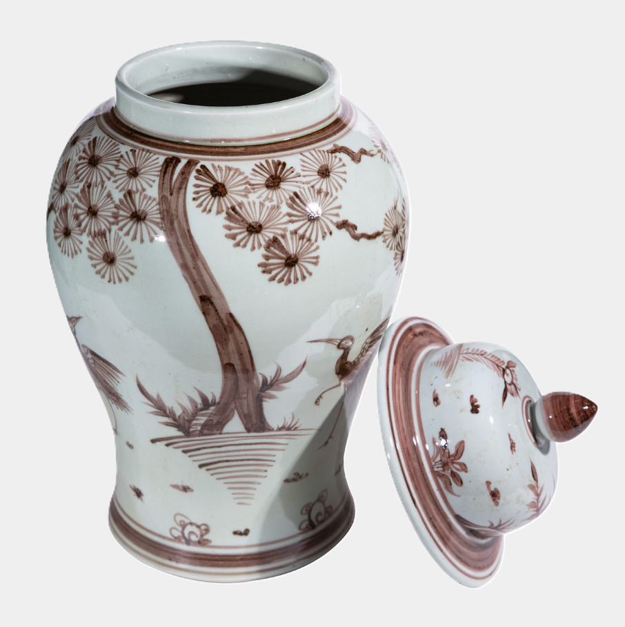 Moka Temple Jar Pine Crane Motif - 13 Hub Lane   |  