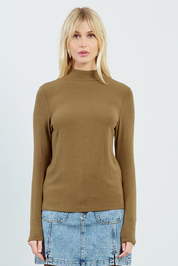 Mock Neck Undersweater, Khaki - 13 Hub Lane   |  Mock Neck Sweaters