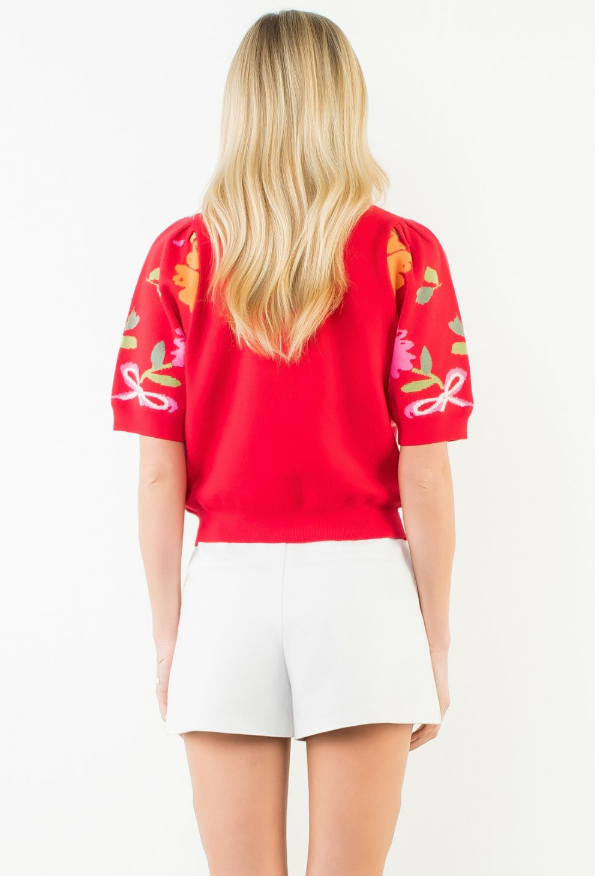 Floral Detail Knit Short Sleeve Top - 13 Hub Lane   |  Crewneck Sweaters