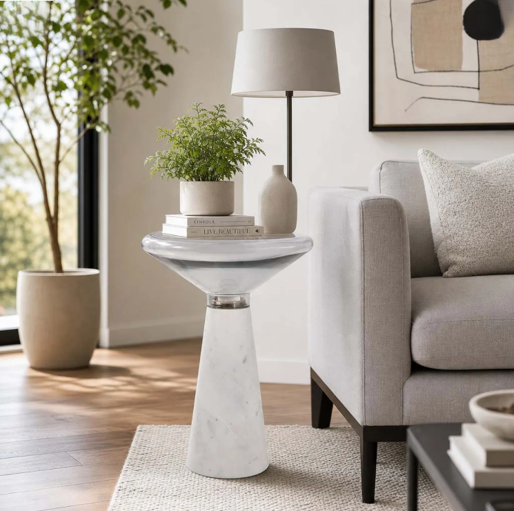 Vermillion Accent Table, White