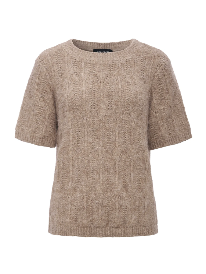 Pointelle Sweater Tee, Heather Hazlenut