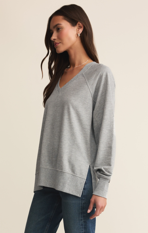 Modern V-Neck Weekender, Classic Heather Grey - 13 Hub Lane   |  V-Neck Sweatshirts