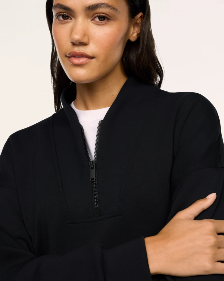 Spanx Shawl Collar Half Zip, Very Black