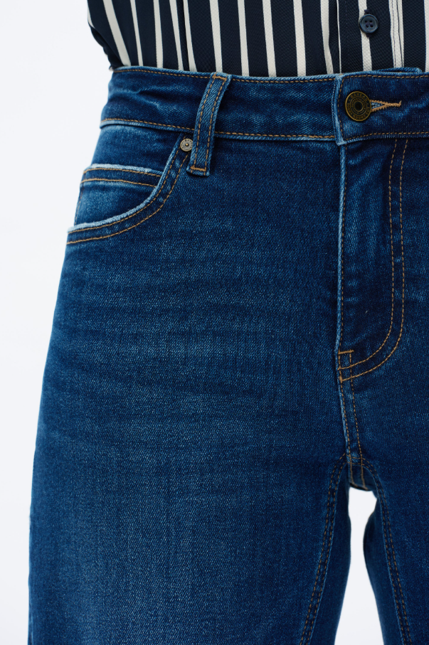 Mid Rise Barrel Jeans, Dark Blue