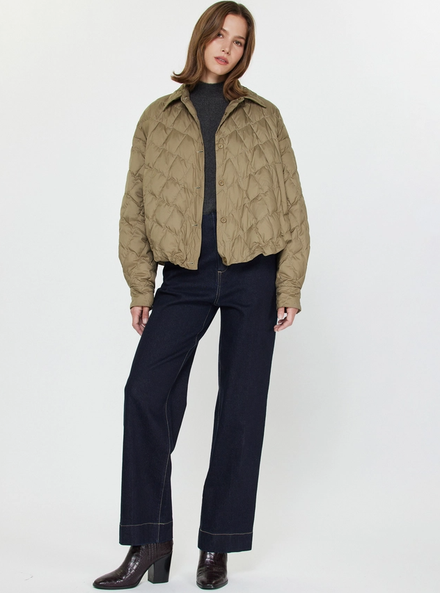 Quilted Duck Down Crop Jacket, Olive Taupe - 13 Hub Lane   |  Puffer Jackets
