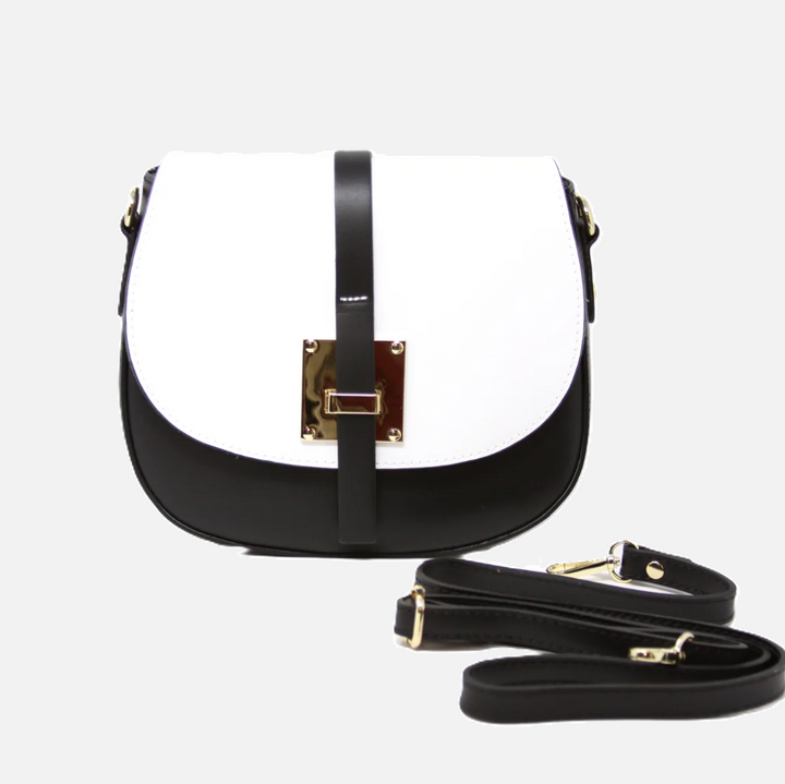 Italian Leather Crossbody Bag, Black & White - 13 Hub Lane   |  Crossbody Bags