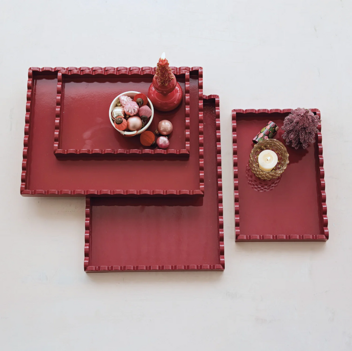 Lacquered Scalloped Tray, Red
