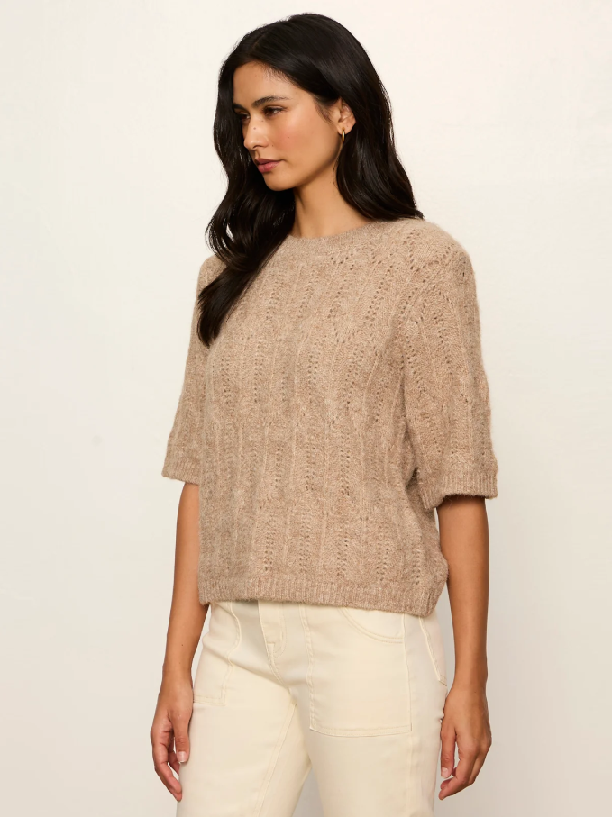 Pointelle Sweater Tee, Heather Hazlenut
