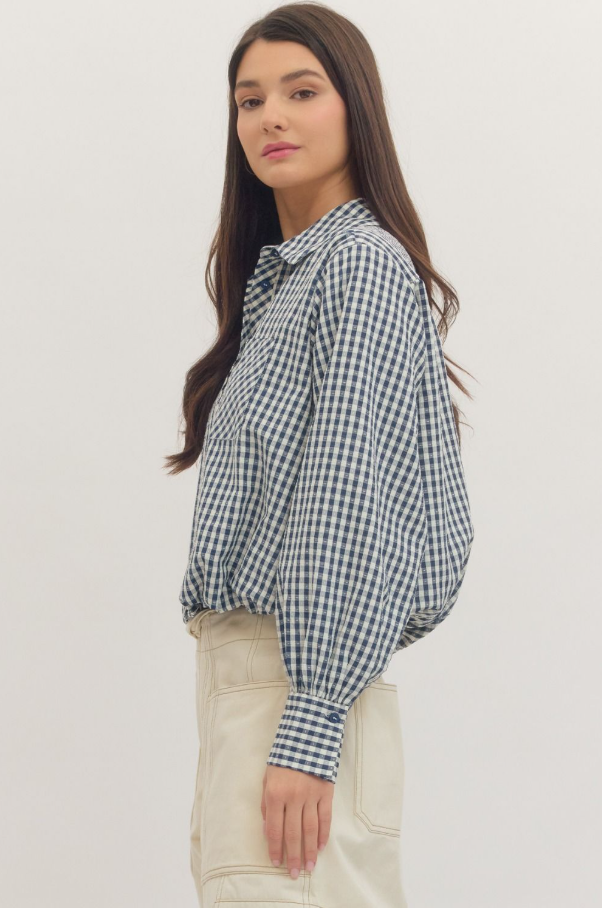 Gingham Button-Up, Navy - 13 Hub Lane   |  Button-Ups