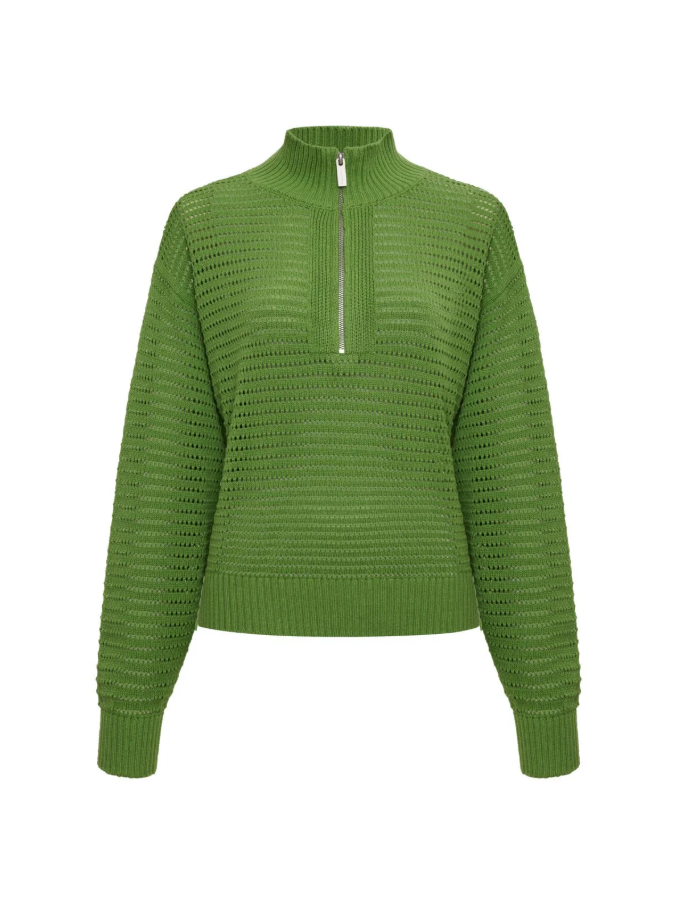 Open Knit 1/2 Zip Sweater, Detox Green - 13 Hub Lane   |  Half-Zip Sweaters