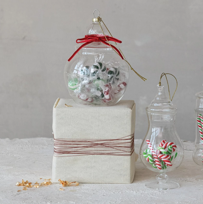 Glass Candy Jar Ornament w/ Bow - 13 Hub Lane   |  Vintage Inspired Ornaments