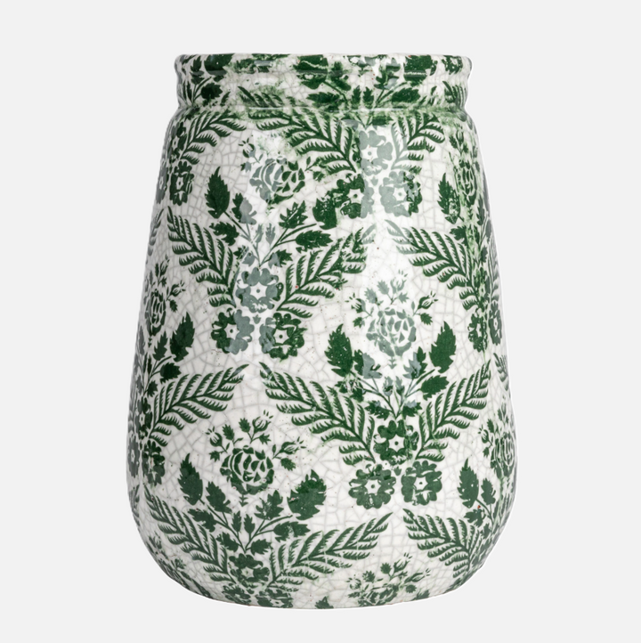 Terra-Cotta Floral Transferware Planter/Vase