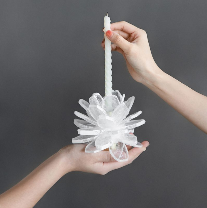 Selenite Stone Flower Candle Holder - 13 Hub Lane   |  