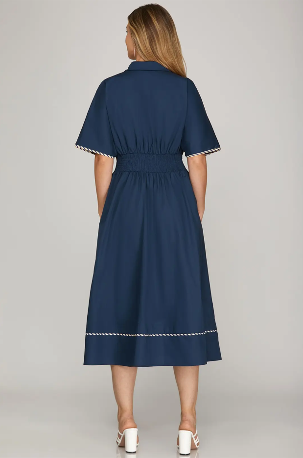 Pintuck Midi Shirt Dress, Navy - 13 Hub Lane   |  