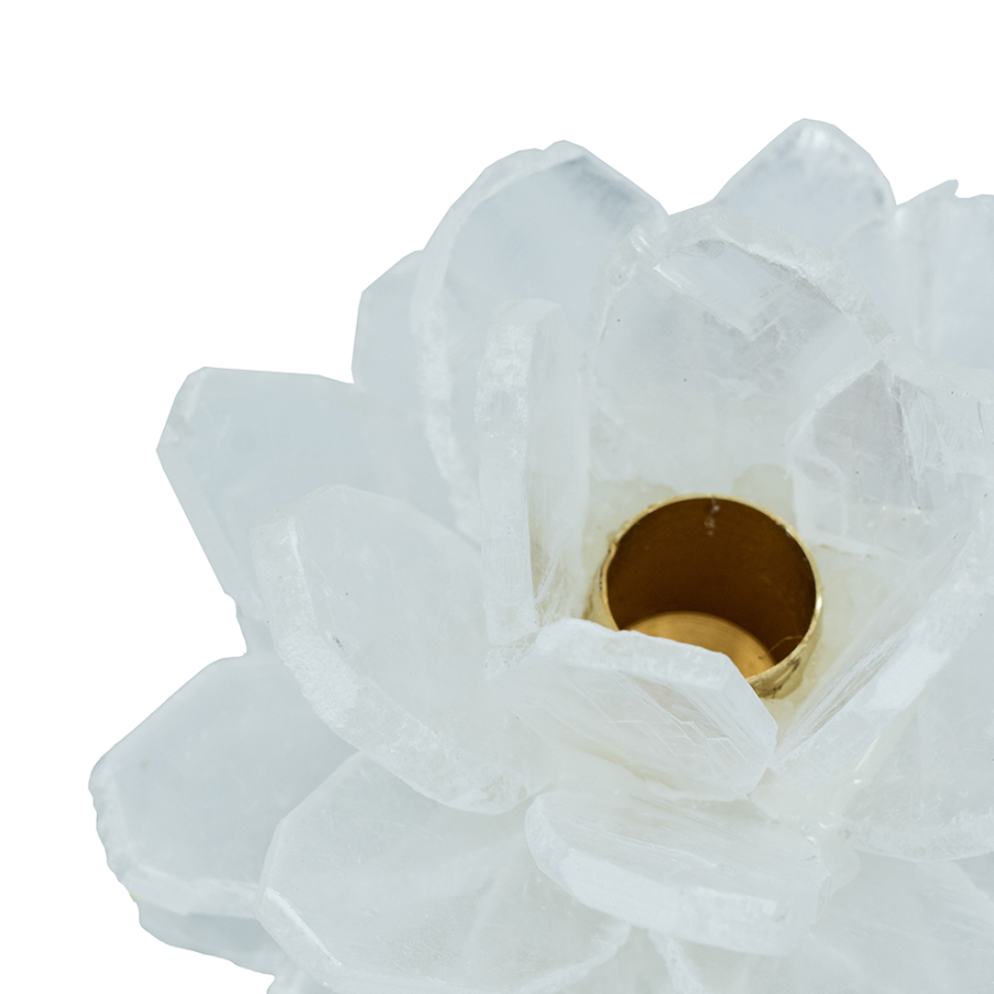 Selenite Stone Flower Candle Holder - 13 Hub Lane   |  
