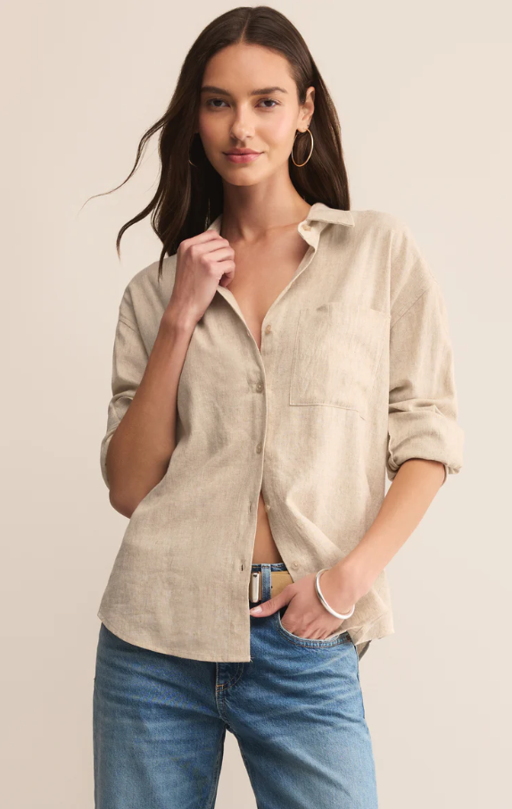 Alfie Button-Up Shirt, Flax - 13 Hub Lane   |  Button-Ups