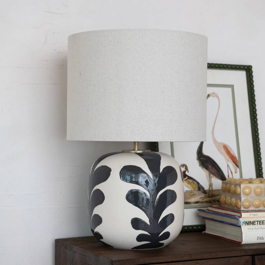 Abstract Floral Table Lamp w/ Linen Shade