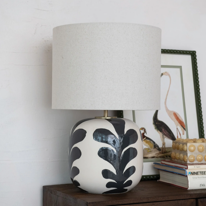 Abstract Floral Table Lamp w/ Linen Shade