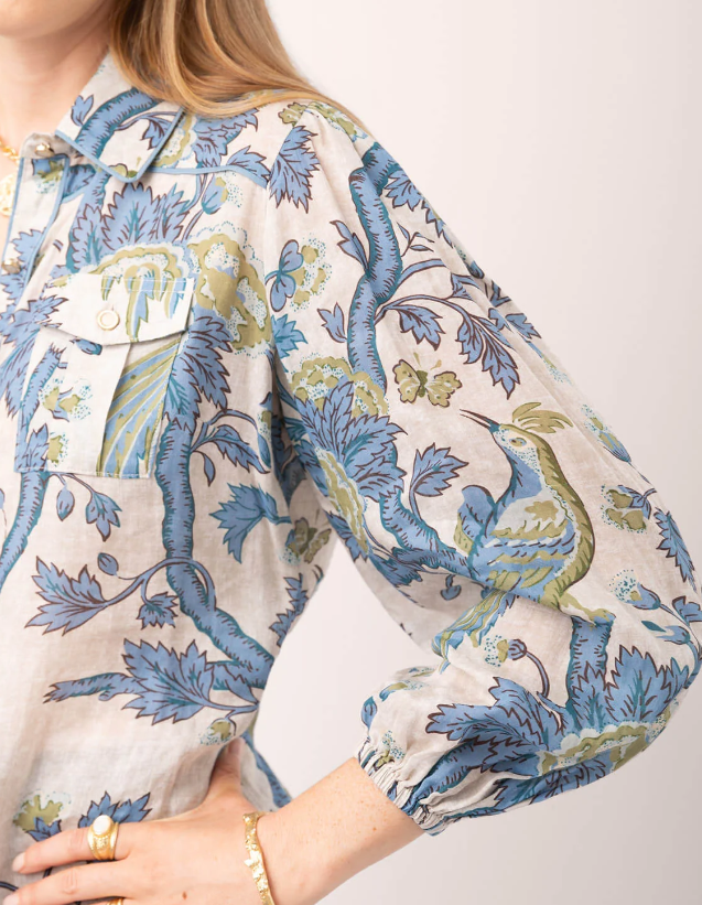 Claudette Blouse, Japonica Bird Green