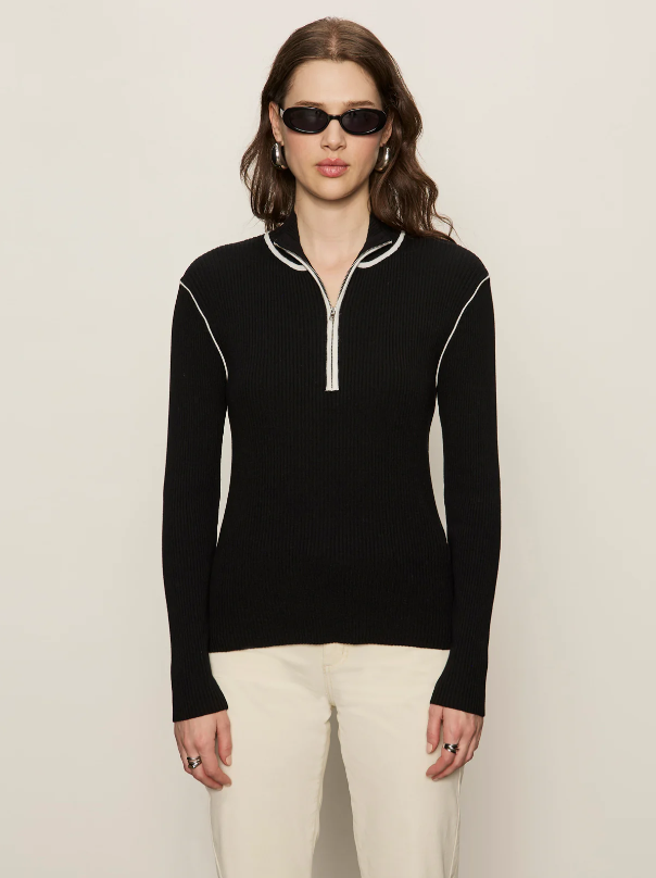 Sporty Rib Zip Up, Black w/ Chalk Tipping