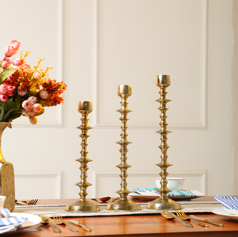 Beaded Candle Holder, Gold - 13 Hub Lane   |  