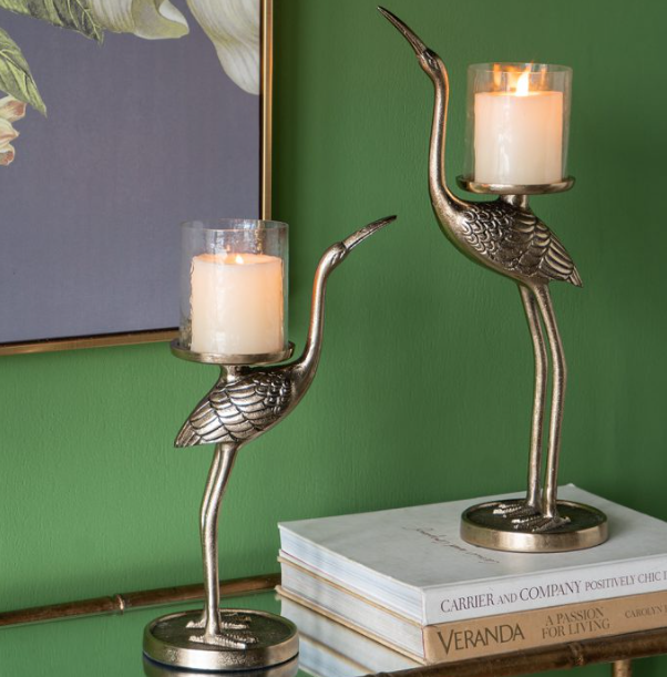 Gold Crane Candle Holder - 13 Hub Lane   |  Metal Candle Holders
