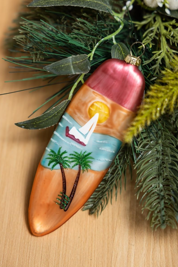 Hand-Painted Glass Surfboard Ornament