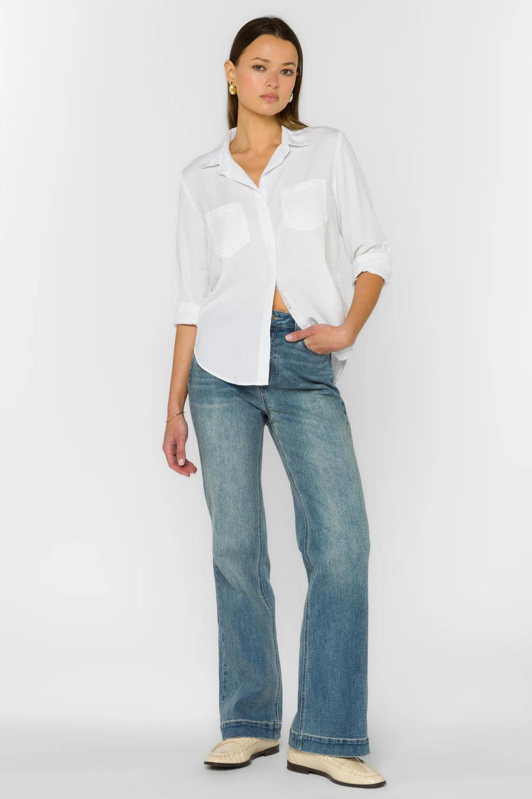 Riley Rolled Sleeve Shirt, Optic White
