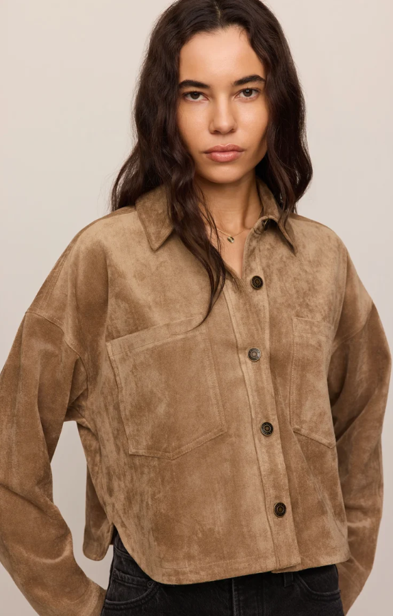 All Day Cropped Suede Jacket, Light Sand