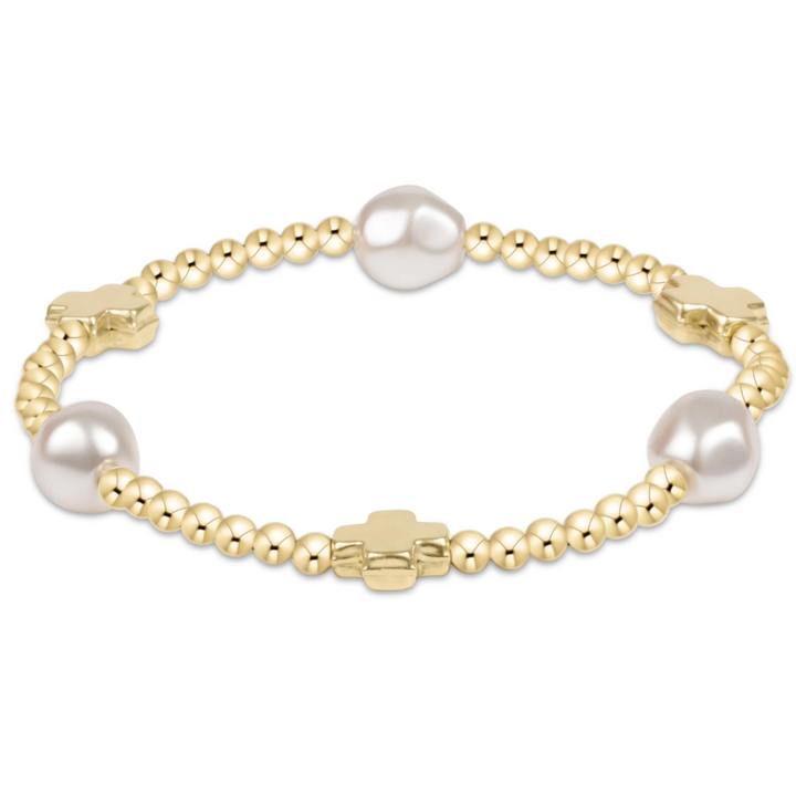 enewton signature cross admire pearl pattern 3mm bead bracelet - gold - 13 Hub Lane   |  Beaded Bracelets