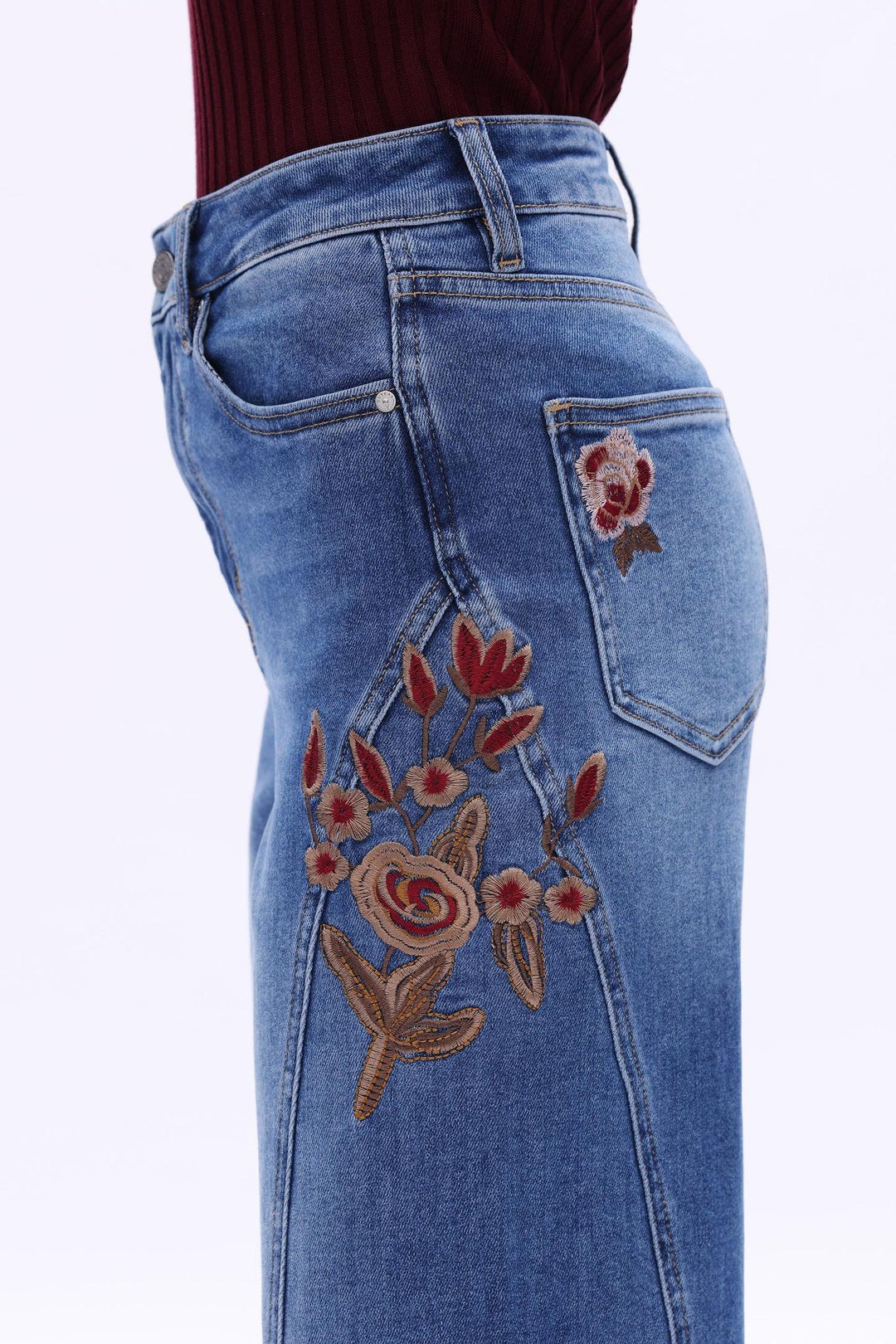 New York 30" Floral High Rise Wide Leg, Medium Blue