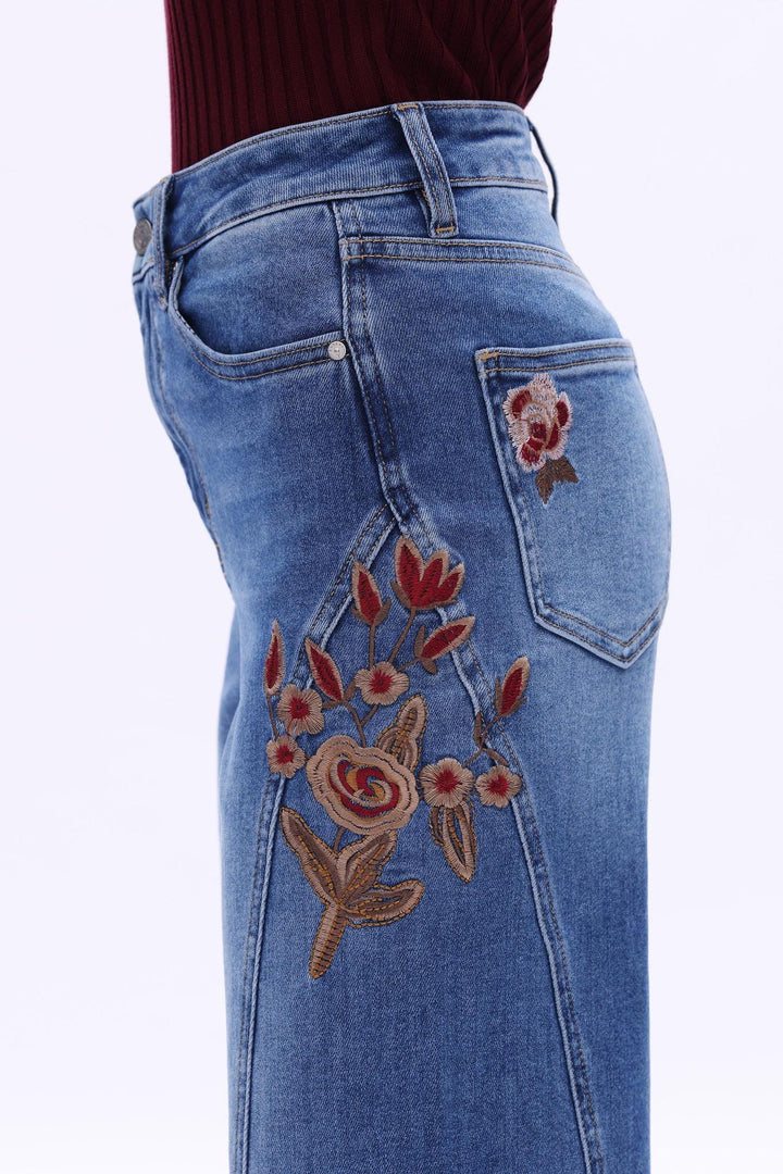 New York 30" Floral High Rise Wide Leg, Medium Blue