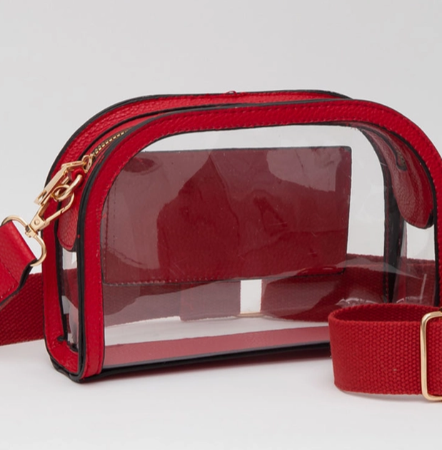 Transparent Crossbody Camera Bag, Red - 13 Hub Lane   |  Clear Crossbodies