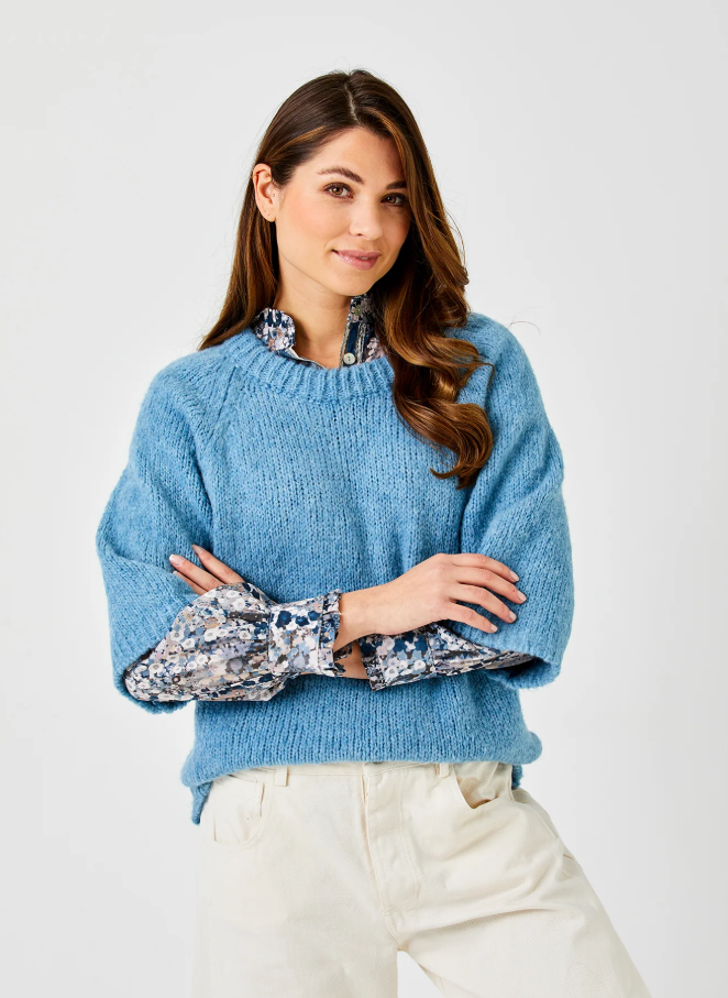Fawn Kimono Sleeve Soft Knit Sweater, Duck Egg Blue - 13 Hub Lane   |  Dropped Shoulder Sweaters