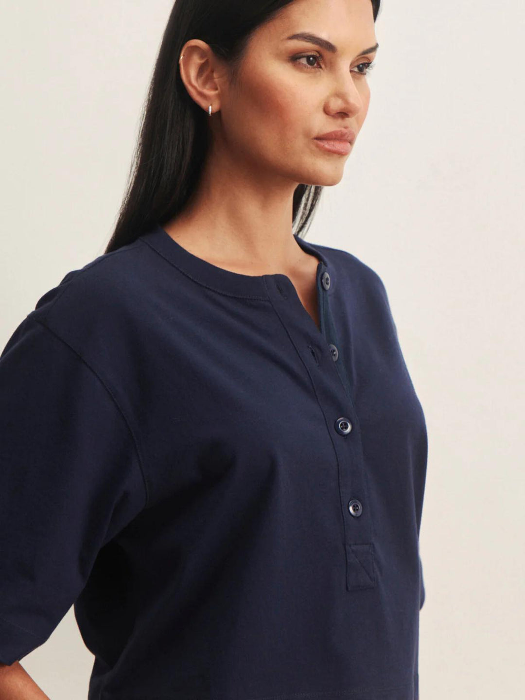 Freya Placket Tee, Navy Blazer