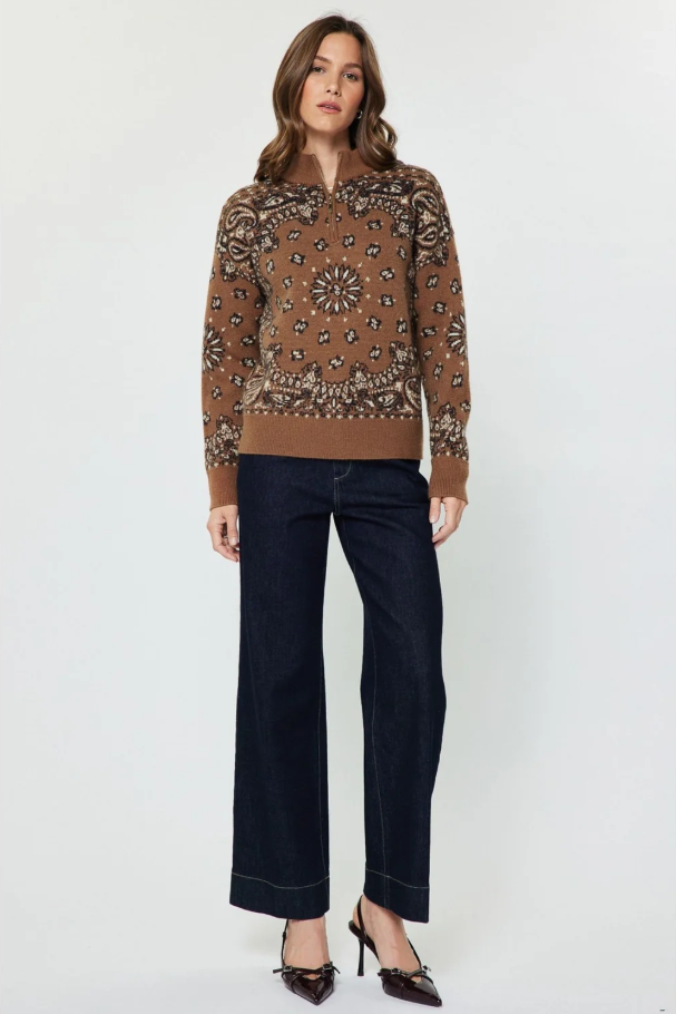 Paisley Jacquard Half-Zip, Caramel
