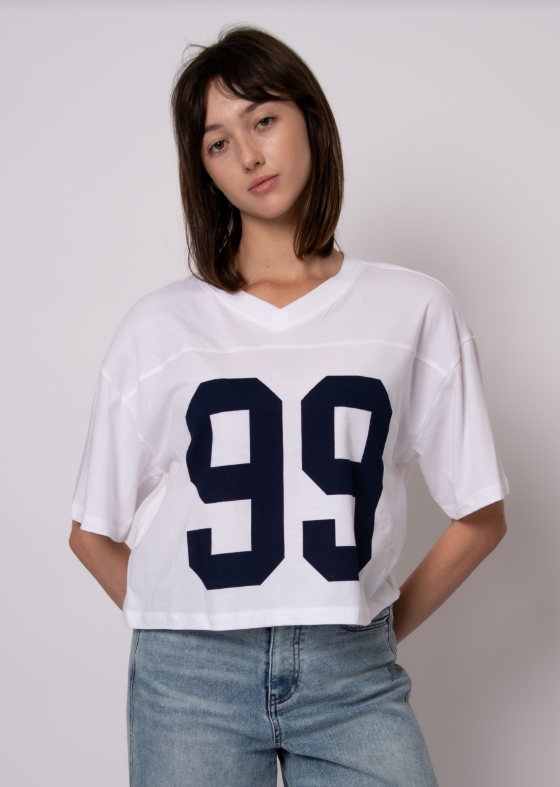 Olivia Top, White w/ Sea Blue