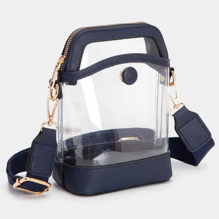 Transparent Crossbody Zipper Bag, Navy - 13 Hub Lane   |  Clear Crossbodies