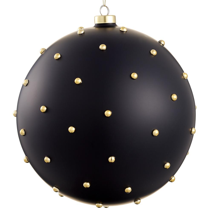 Beaded Glass Ball Ornament, Black & Gold