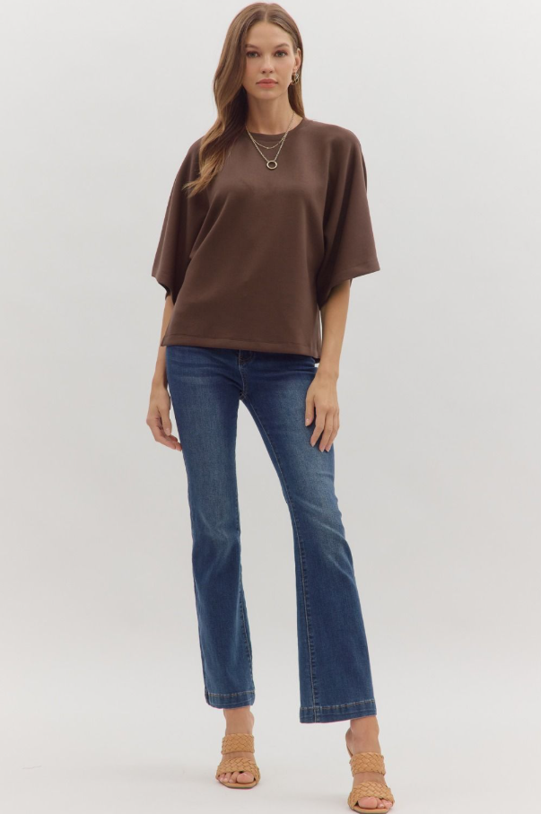 Capelet Knit Top, Brown - 13 Hub Lane   |  Wide Sleeve Tops