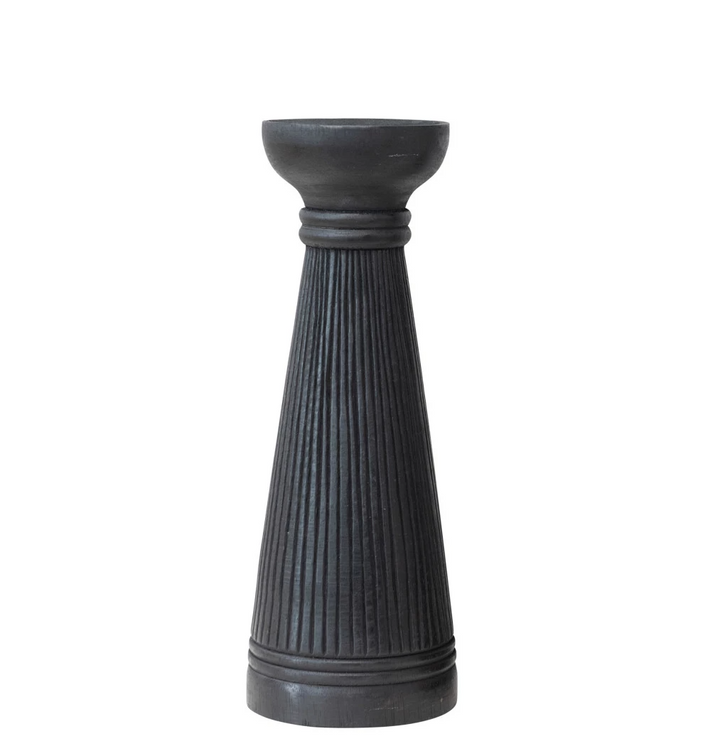 Albasia Wood Ribbed Candle Holder, Black - 13 Hub Lane   |  Wood Candle Holders